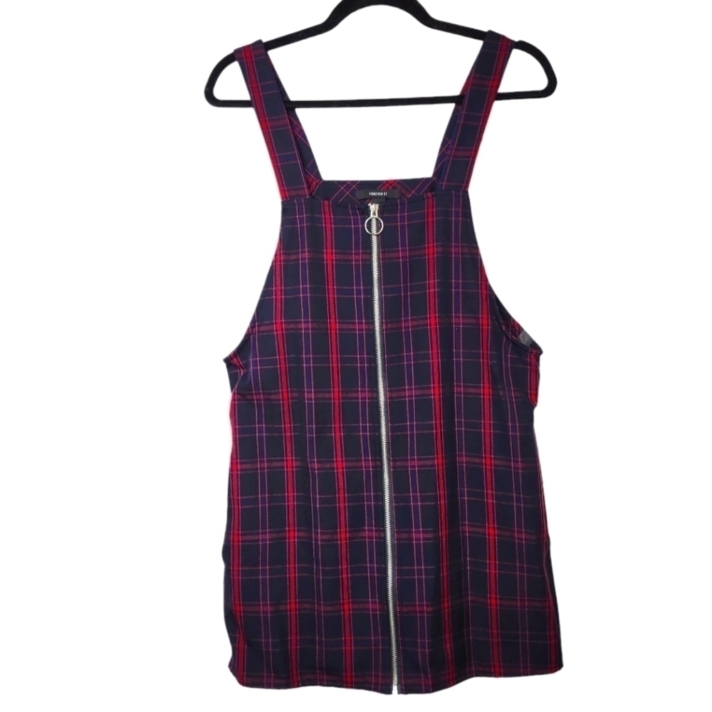 FOREVER 21 NAVY & RED PLAID JUMPER DRESS SIZE SMALL - Picture 1 of 5